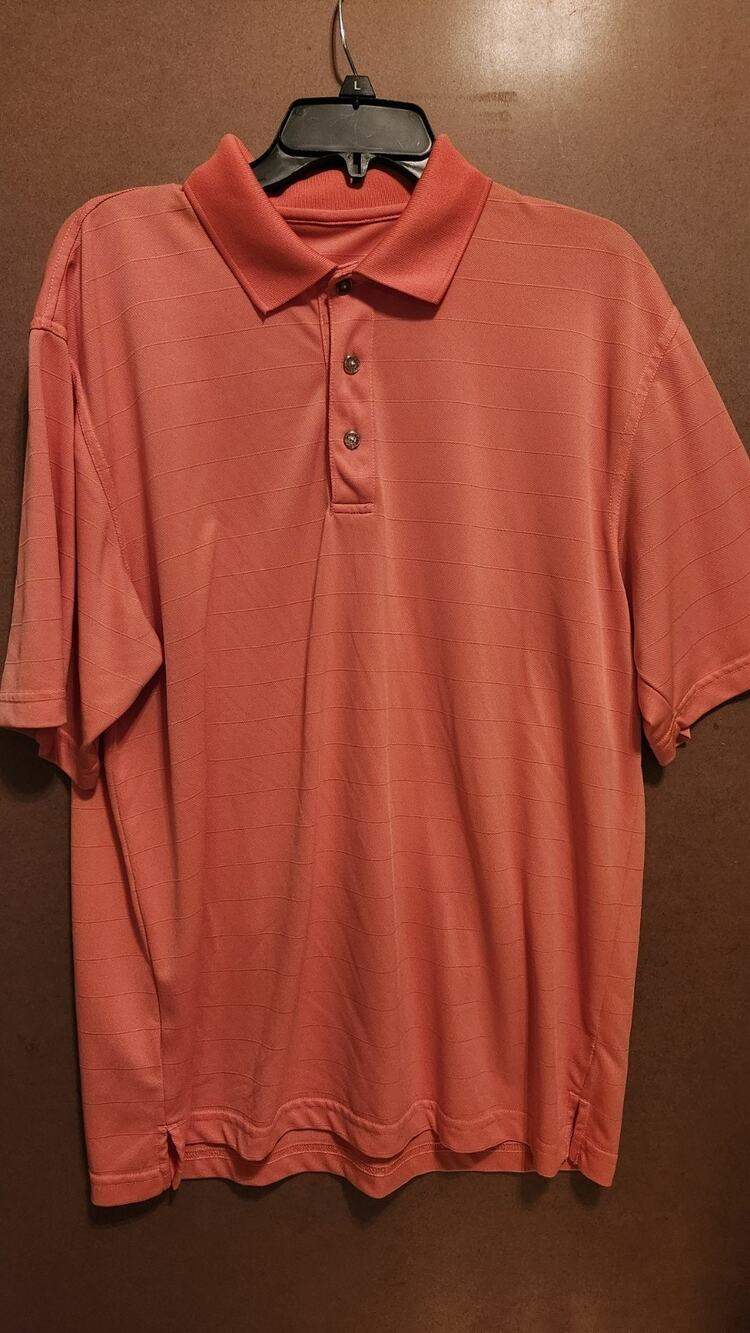 Grand Slam Men’s Large Performance Golf Polo Shirt Coral Textured Stripe #540